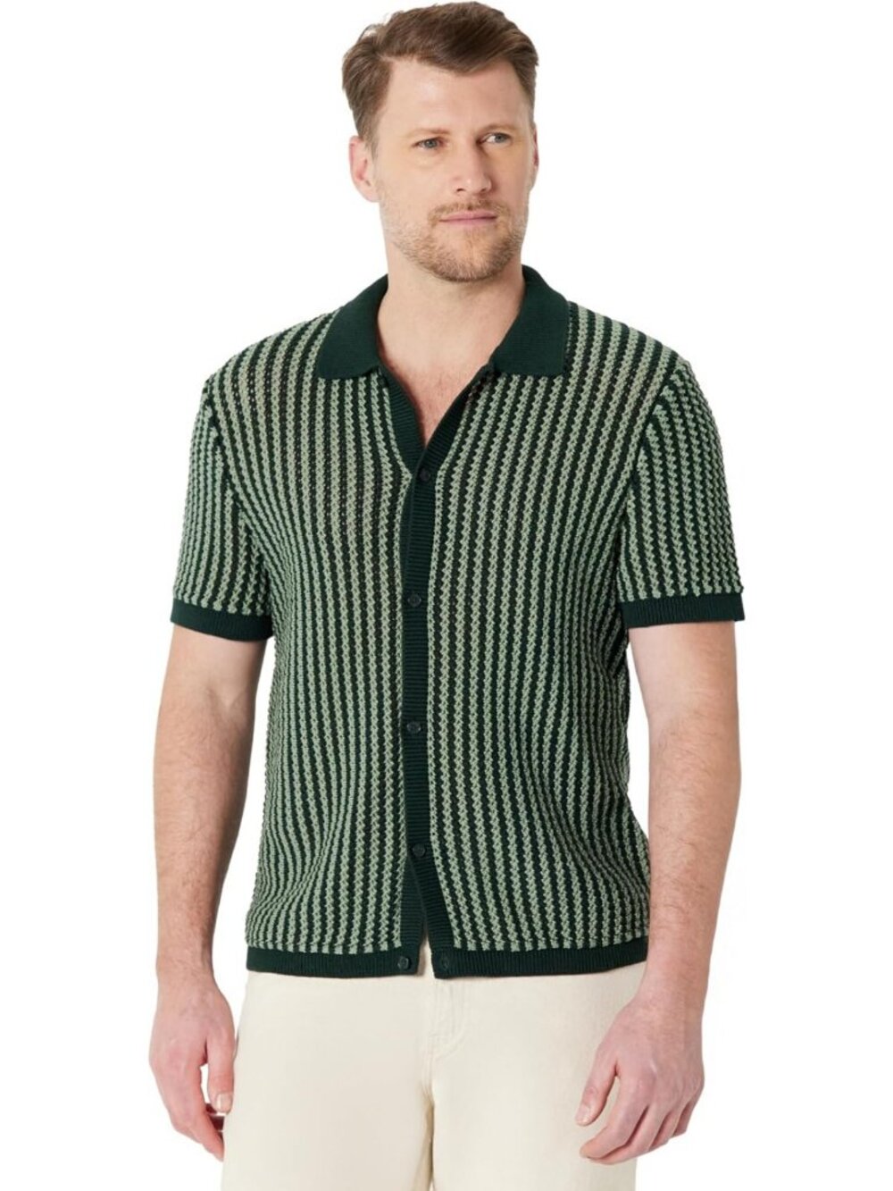 Men's Short Sleeve Button-Down Resort Shirt | Casual Knit Top for Summer Style